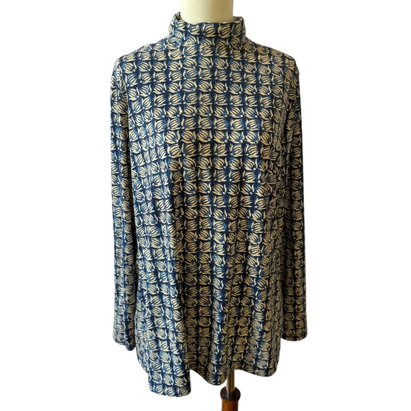 J MCLAUGHLIN NORA TOP TURTLENECK SANA BLUE SQUARE PATTERN MODERN LIGHTWEIGHT L - Picture 2 of 10